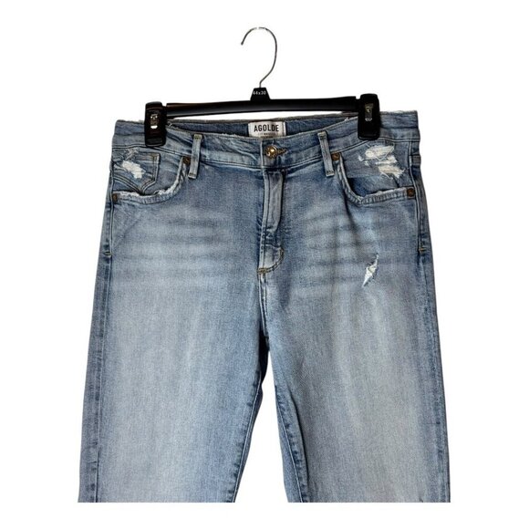Agolde Jeans Women 29 Blue Light Wash Sophie Cropped Chewed Hem Distressed Retro - Picture 5 of 12